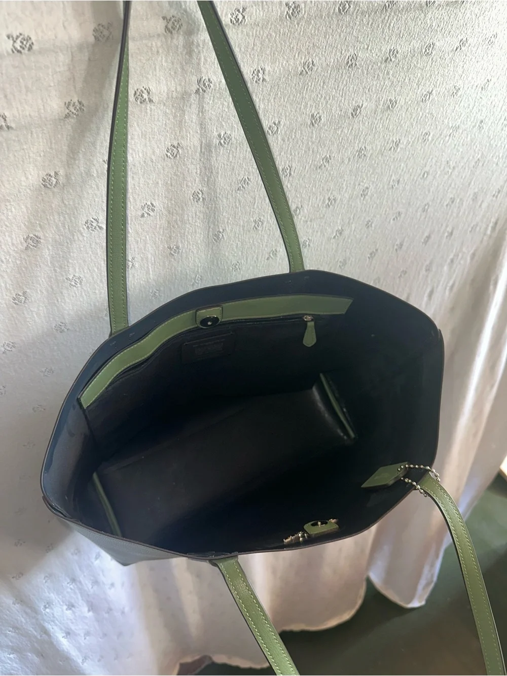 COACH Green Leather Tote with Logo Charm